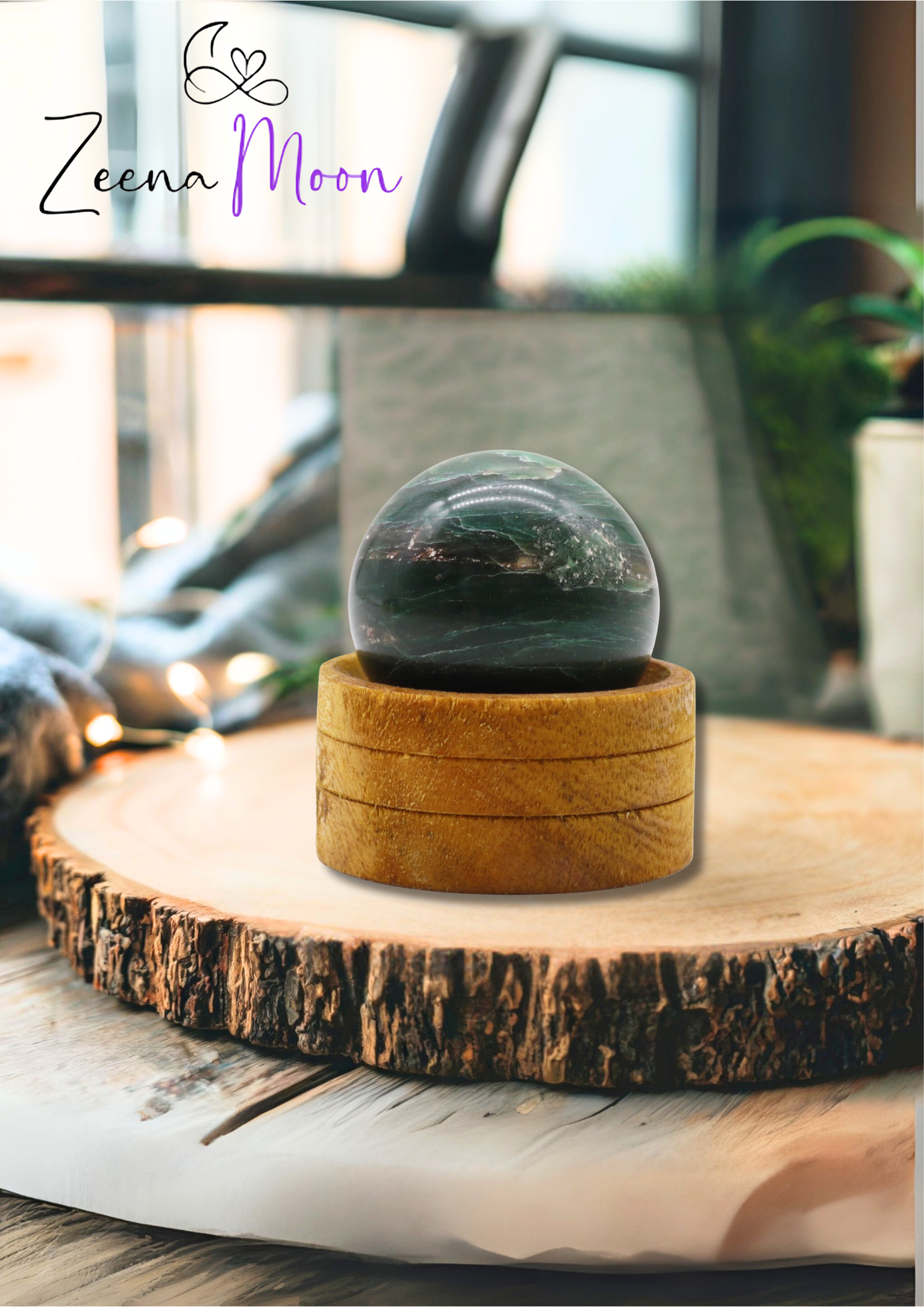 Gemstone Sphere 50mm - Indian Jade  with Stand