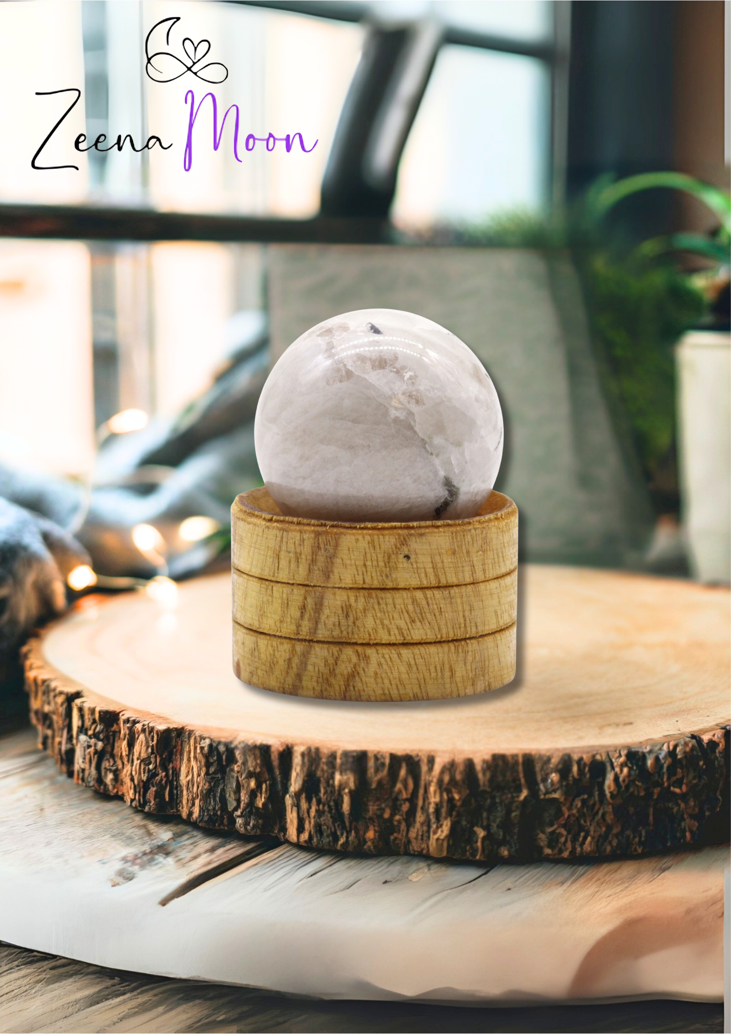 Gemstone Sphere 40mm - Indian Moonstone  with Stand