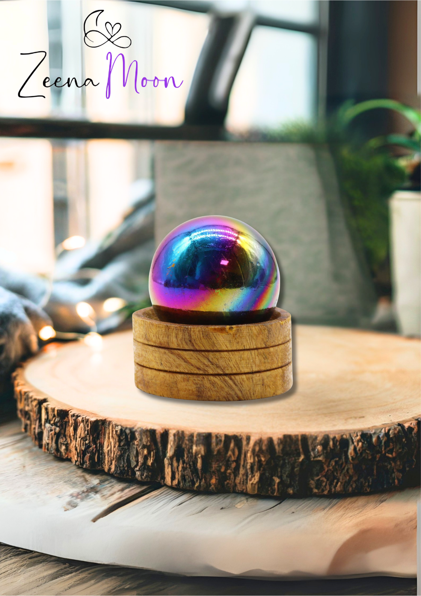 Gemstone Sphere 50mm - Amethyst Aura with Stand