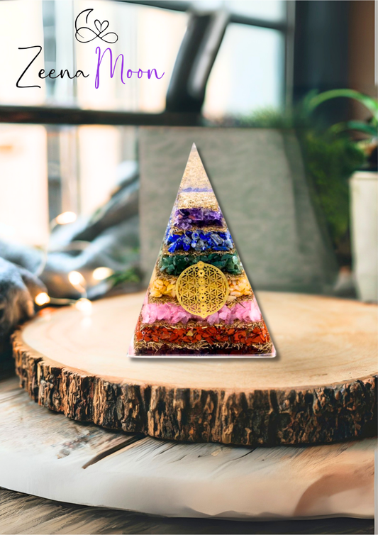 Orgonite Pyramid - Seven Chakra Flower of Life - 70 mm