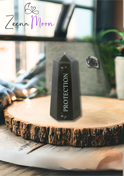 Protection Crystal Candle with Rough Black Obsidian