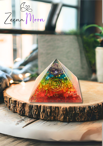Lrg Orgonite Pyramid 70mm - Chakra Gemchips