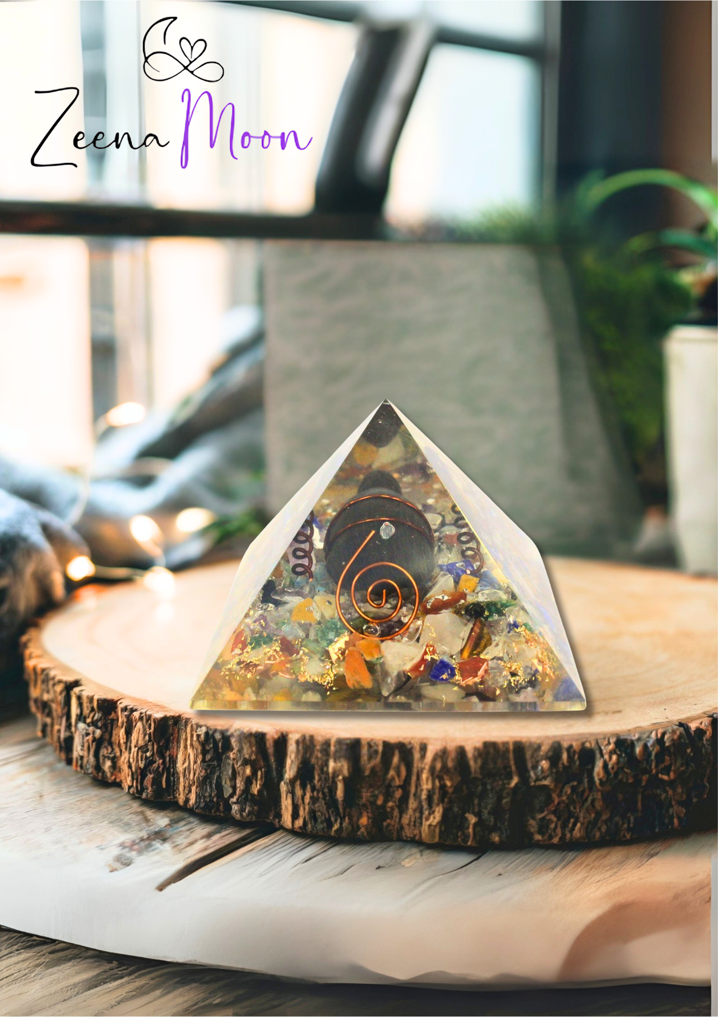 Med Orgonite Pyramid 60mm Gemchips, Copper, Turtle