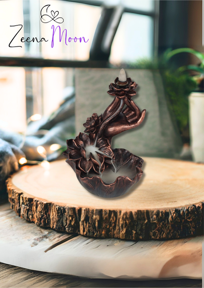 Bronze Effect Hand with Flower Backflow Incense Burner