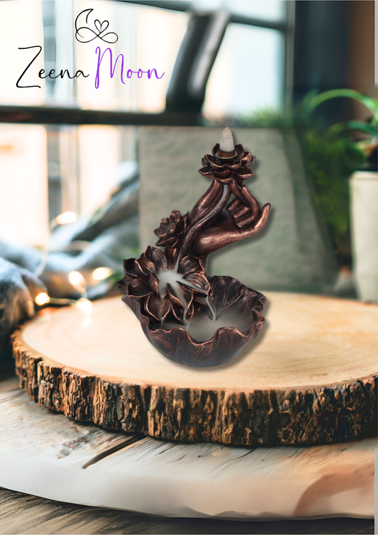 Bronze Effect Hand with Flower Backflow Incense Burner