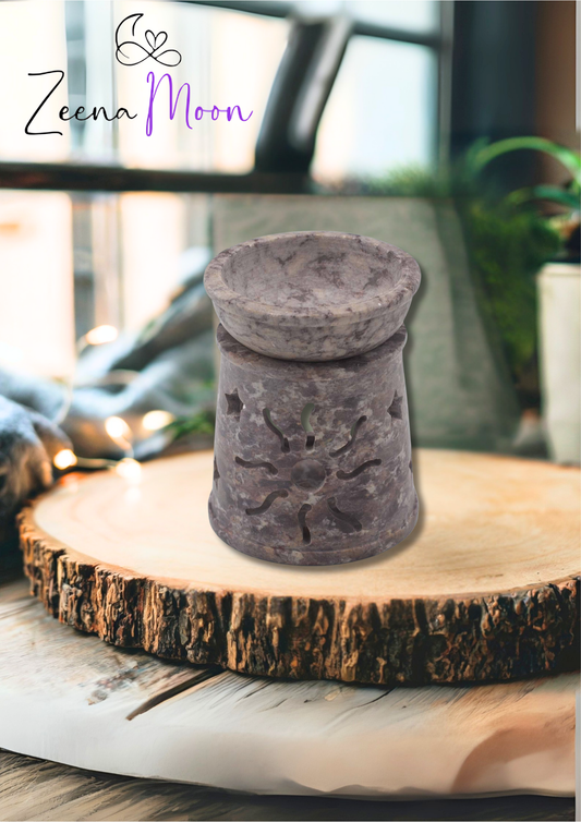 Small Soapstone Oil Burner 8cm - Sun & Stars
