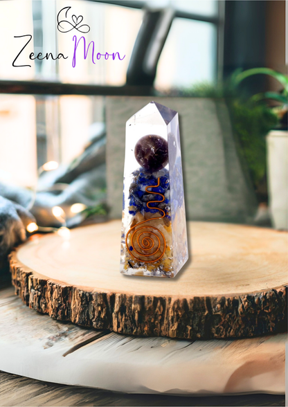 Orgonite Obelisk Power Point Copper, Lapis and Yellow Aventurine - 90x25 mm