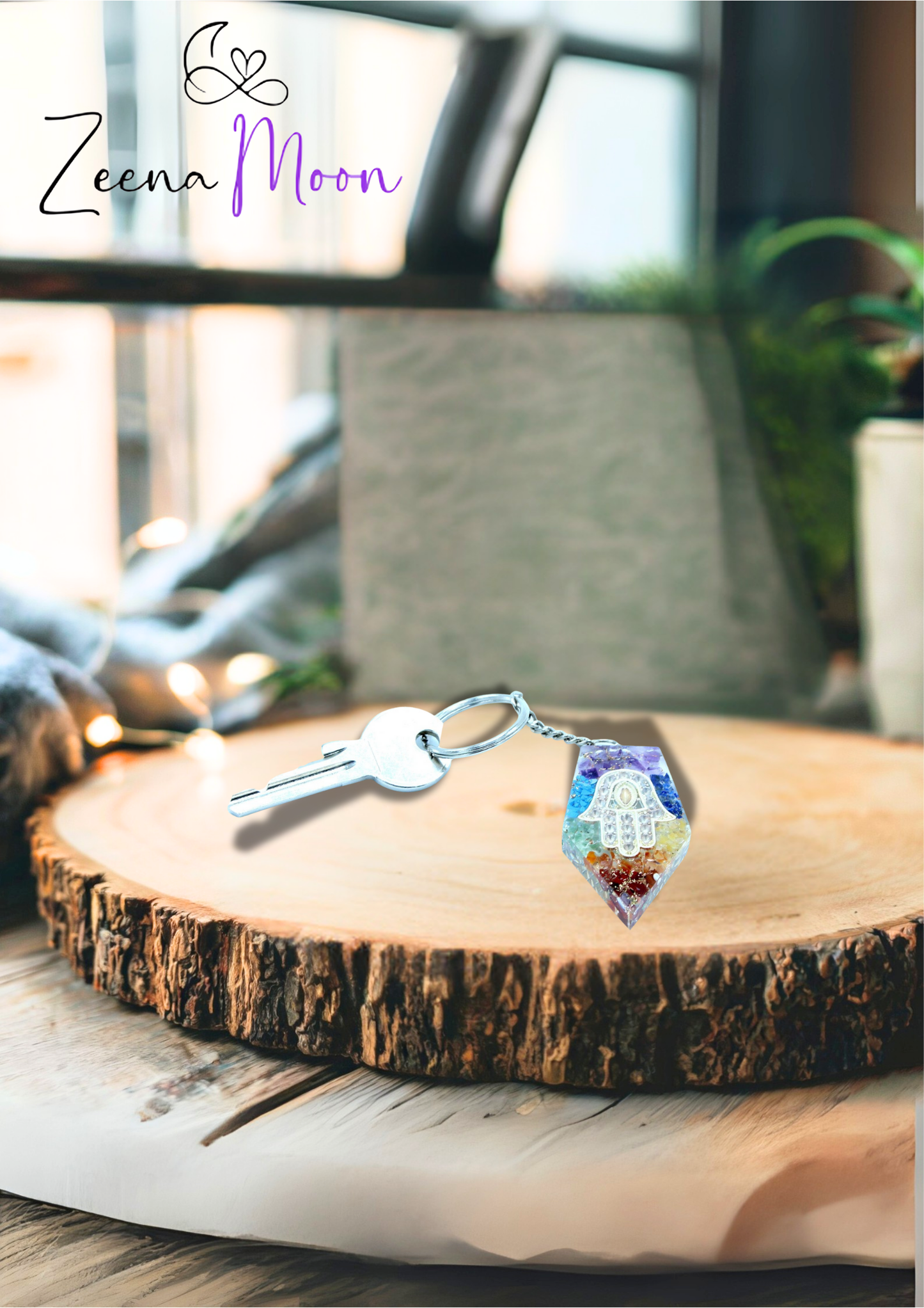 Orgonite Power Keyring - Gemstone Chakra Hamsa