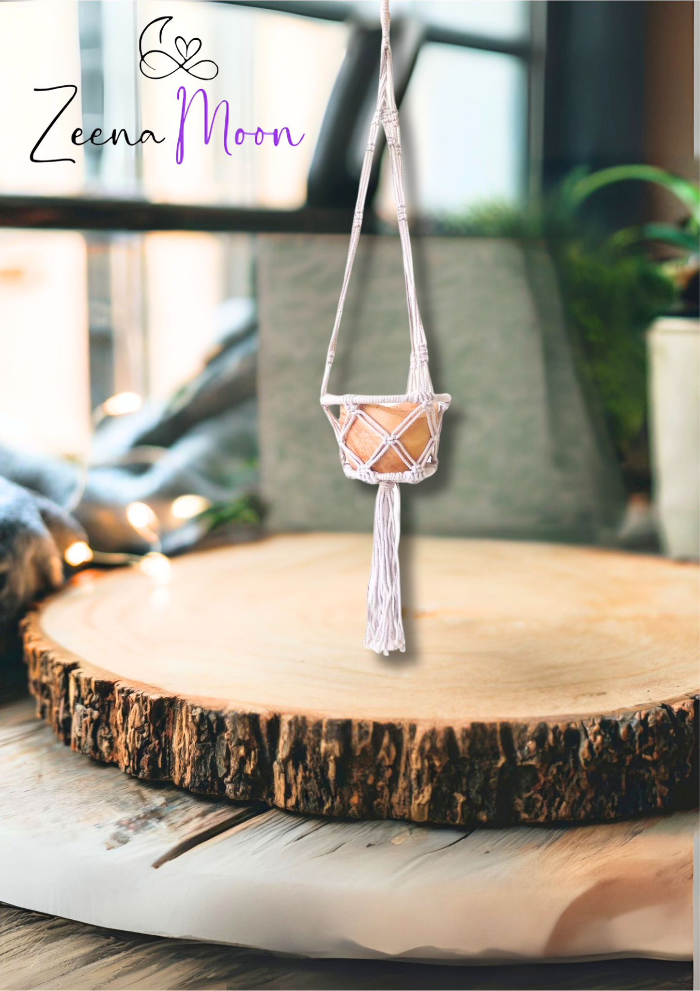 Macrame Hooped Pot Holder Small - Natural - 16cm Hoop