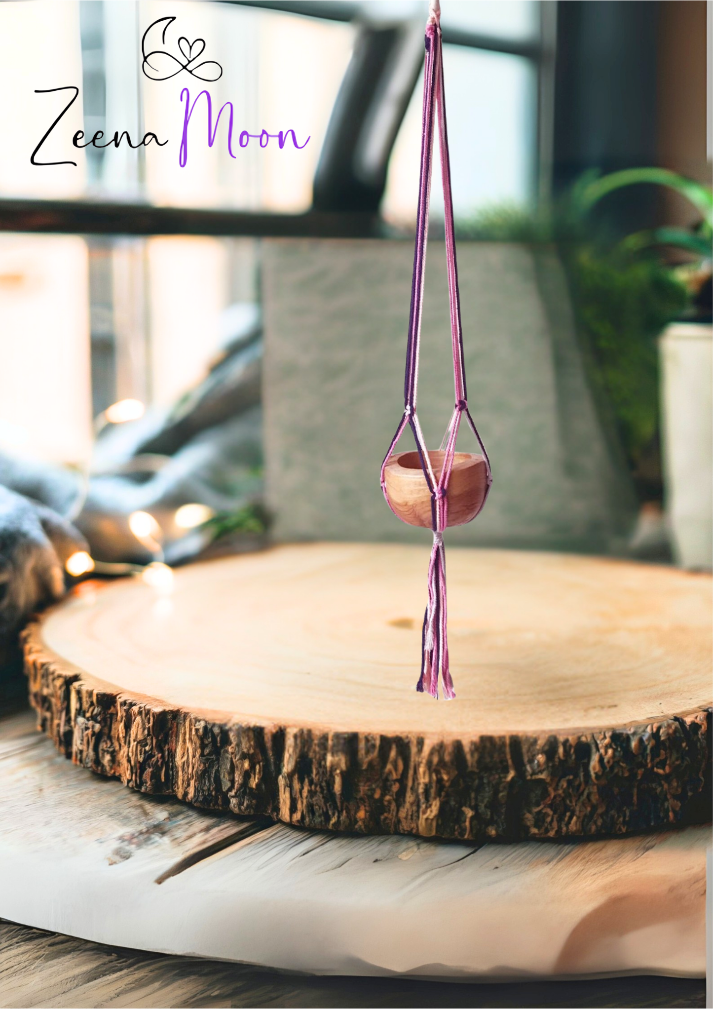 Macrame Pot Holder Classic -Pastal Tones Livingroom Med Pot