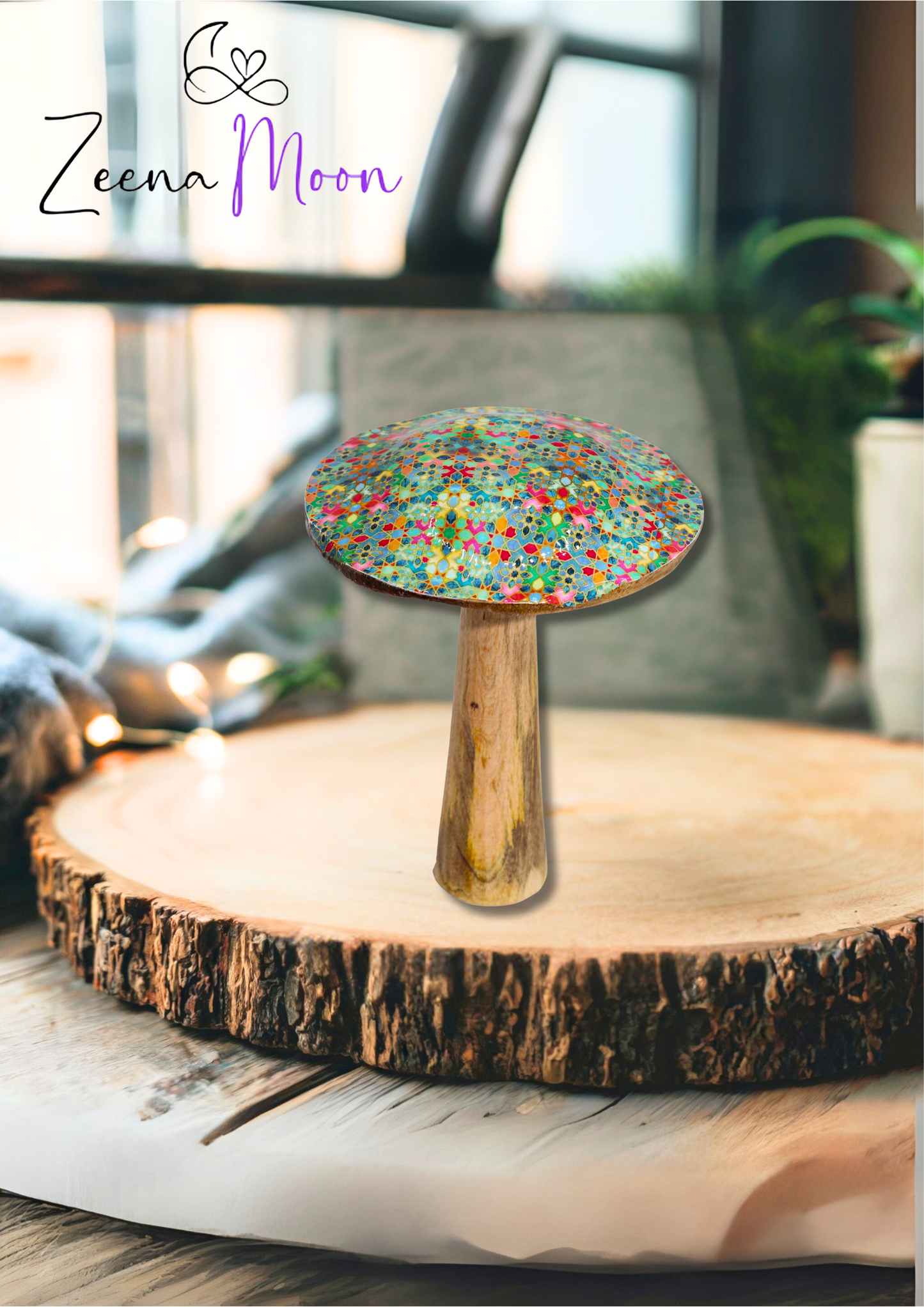 Large Wooden Mushroom - Mediterranean Tile Pattern