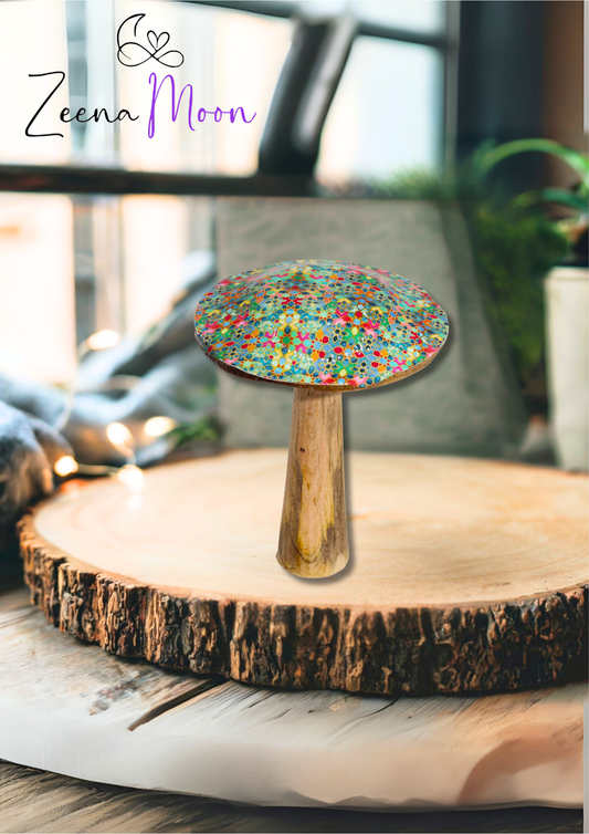 Large Wooden Mushroom - Mediterranean Tile Pattern