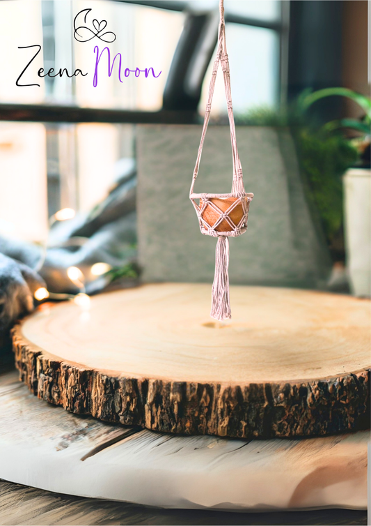 Macrame Hooped Pot Holder Small - Beige - 16cm Hoop