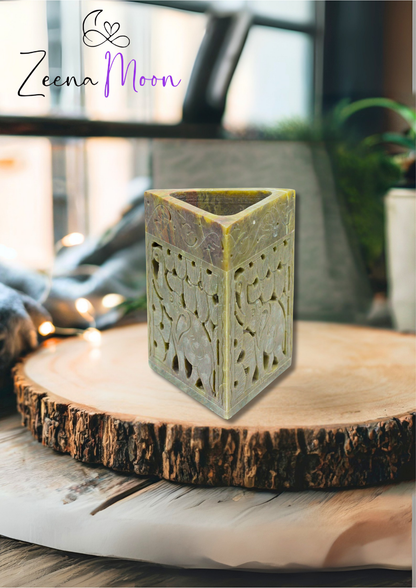 Triangle Soapstone Oil Burner 11x9cm - Elephant