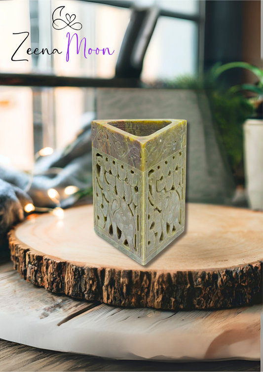 Triangle Soapstone Oil Burner 11x9cm - Elephant