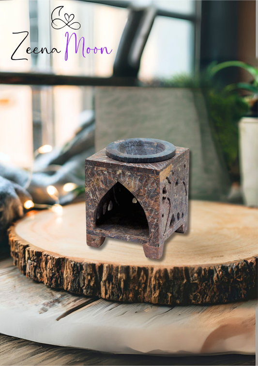 Square Soapstone Oil Burner 10x7.5cm - Elephant