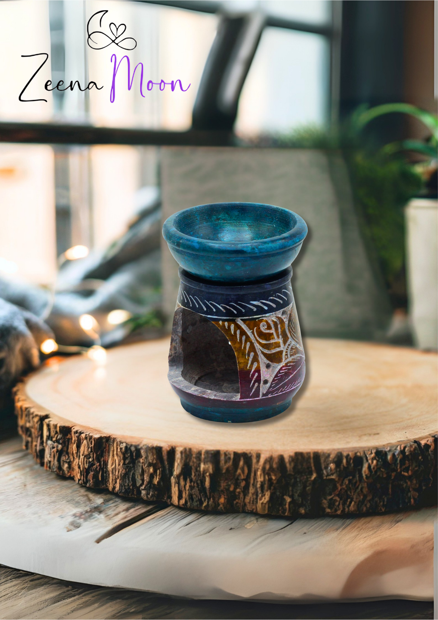Small Coloured Soapstone Oil Burner 8cm - Flower