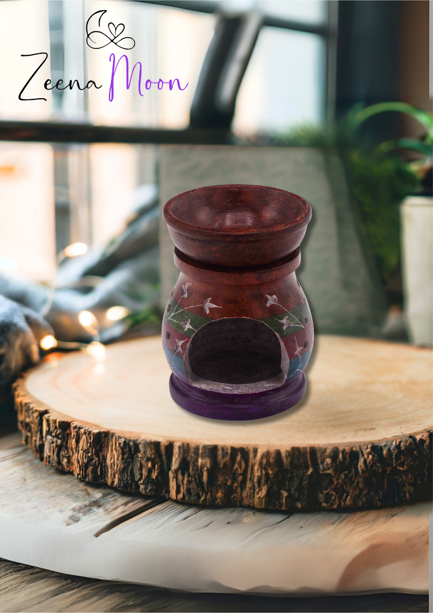 Soapstone Oil Burner 10cm - Hamsa - Five Colours