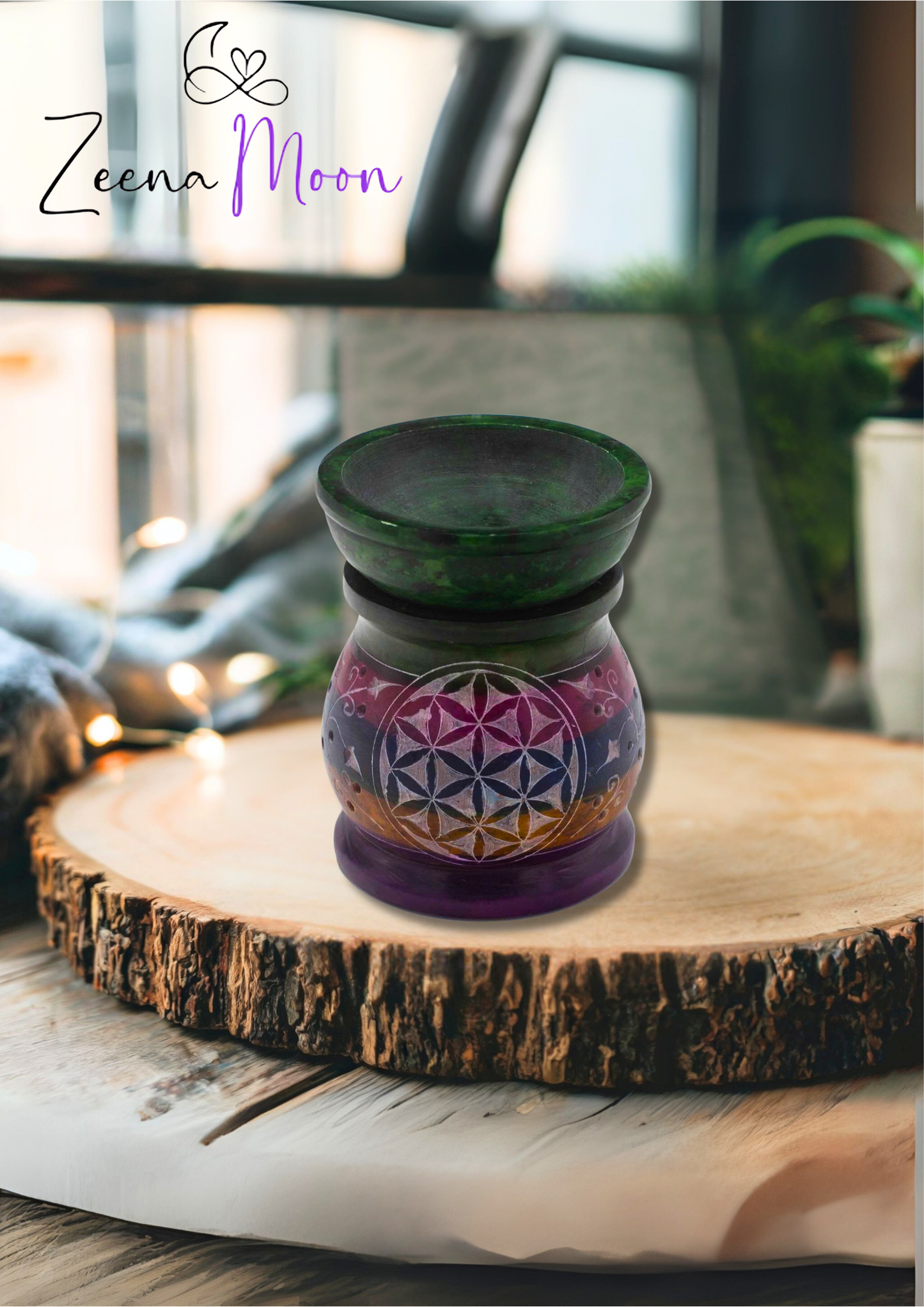 Soapstone Oil Burner 10cm - Flower of Life - Five Colours