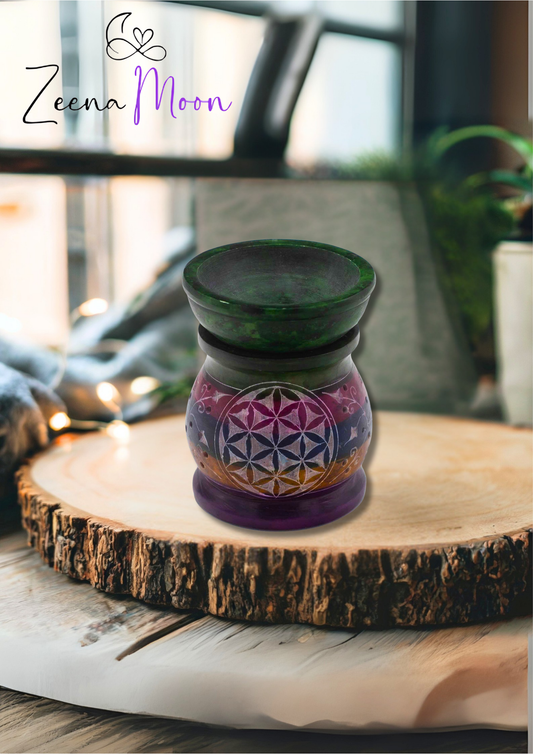 Soapstone Oil Burner 10cm - Flower of Life - Five Colours