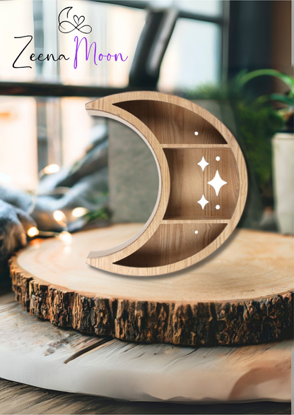 Wooden Crescent Moon Wall Shelf