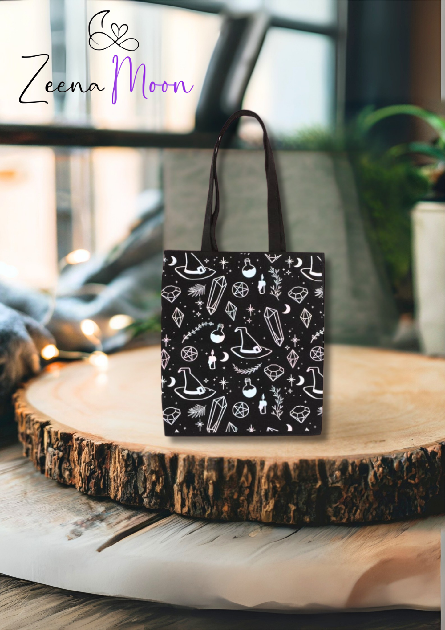 Crystal Witch Print Polycotton Tote Bag