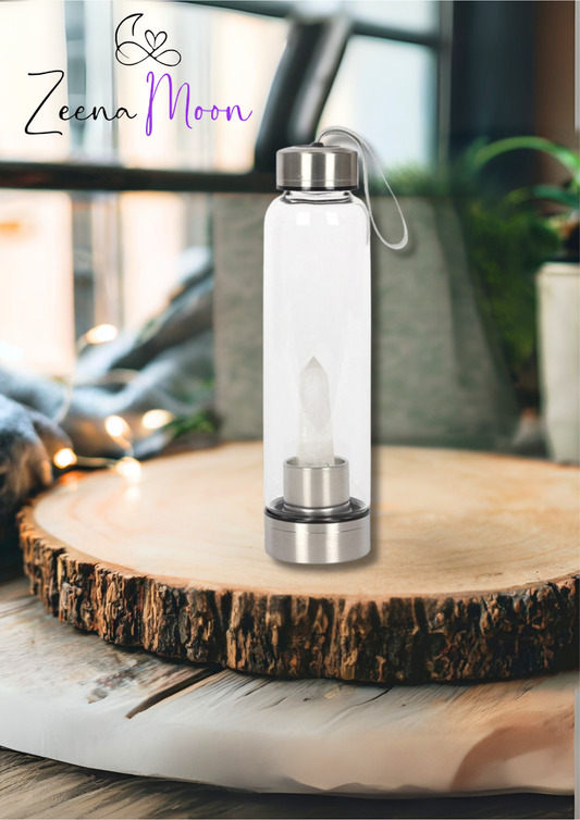 Clear Quartz Energising Glass Water Bottle