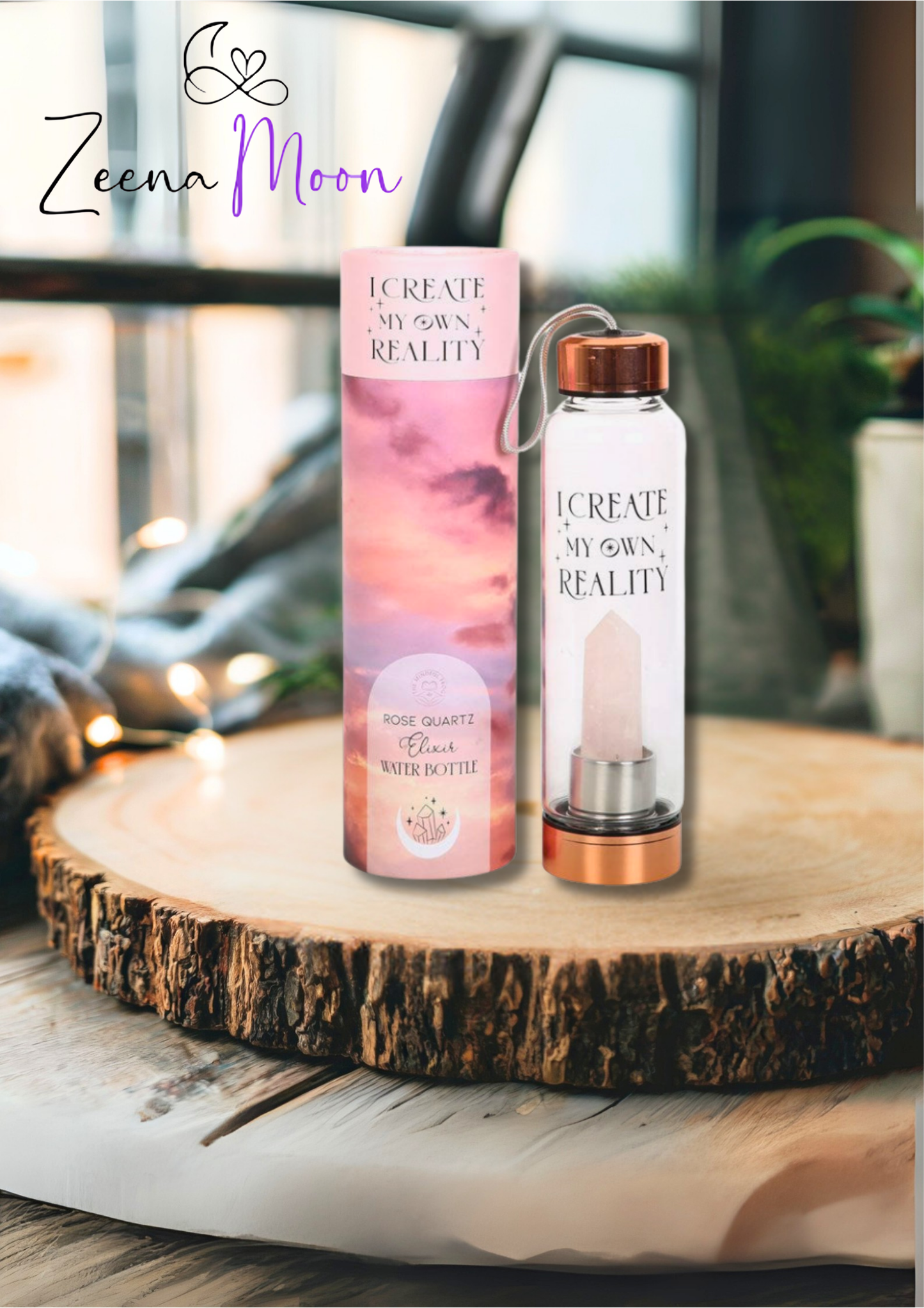 Rose Quartz Create My Own Reality Glass Water Bottle