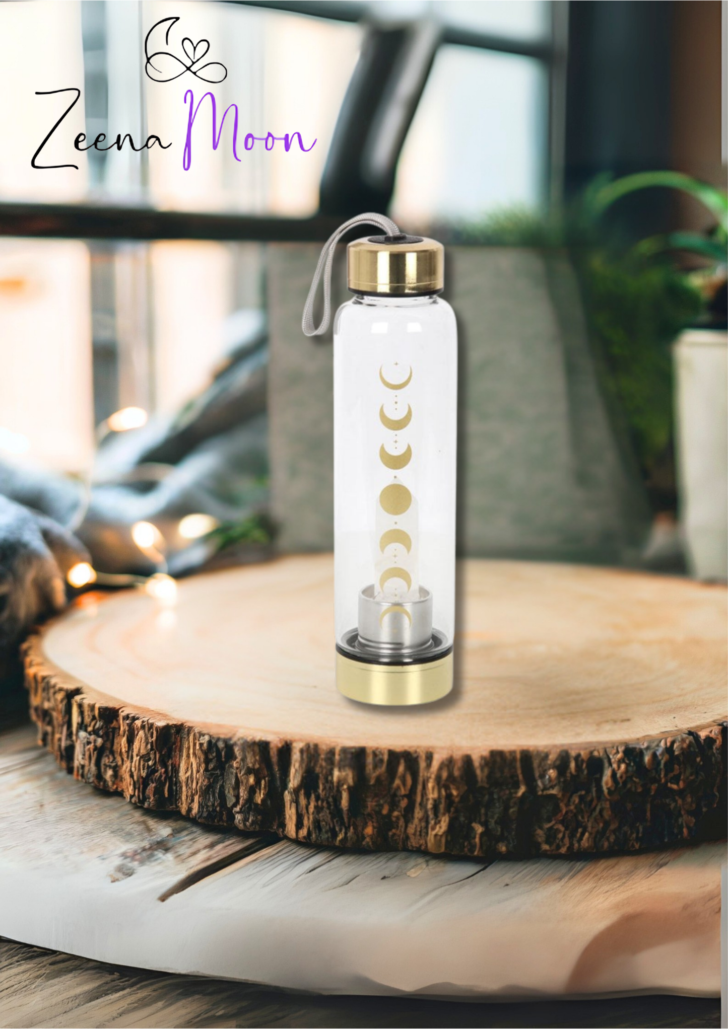Quartz Moon Phase Glass Water Bottle