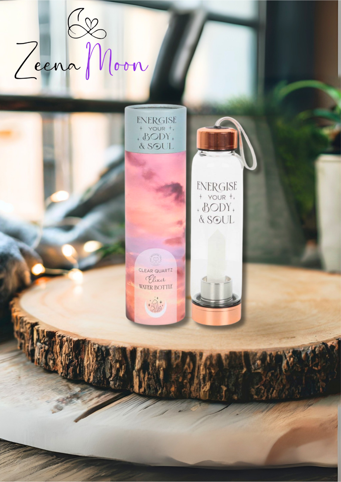 Clear Quartz Body and Soul Glass Water Bottle