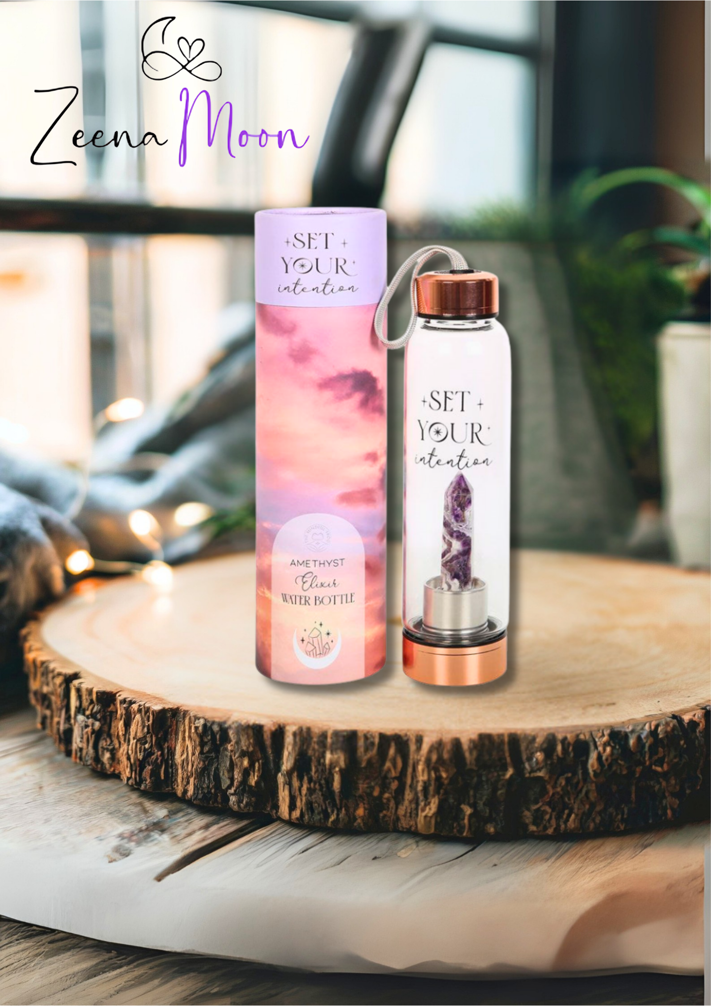 Amethyst Set Your Intention Glass Water Bottle