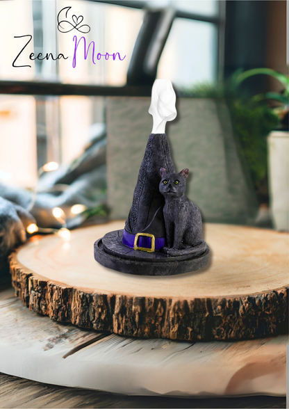 Witch Hat With Cat Incense Cone Holder