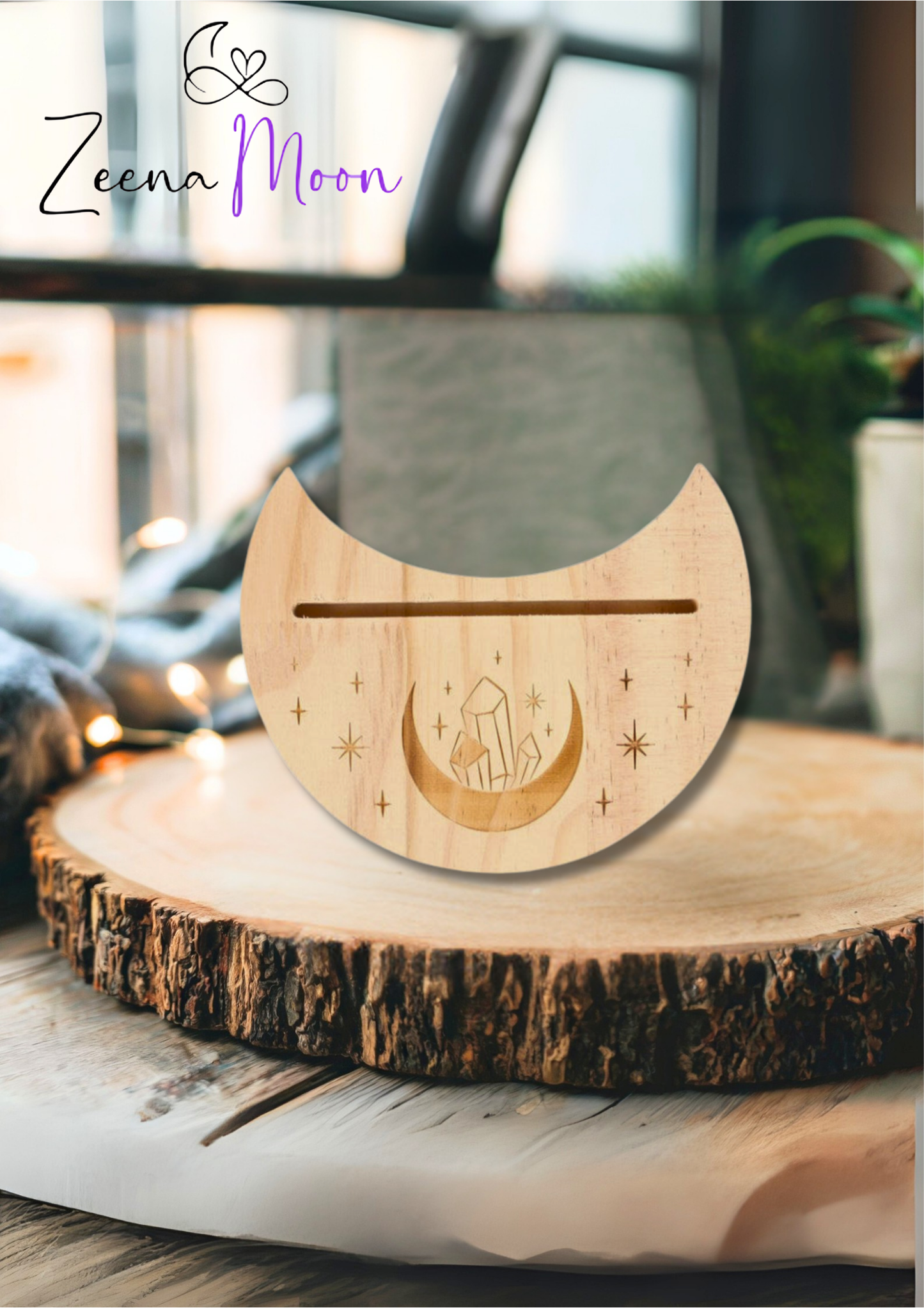 Natural Crystal Crescent Moon Tarot Card Stand