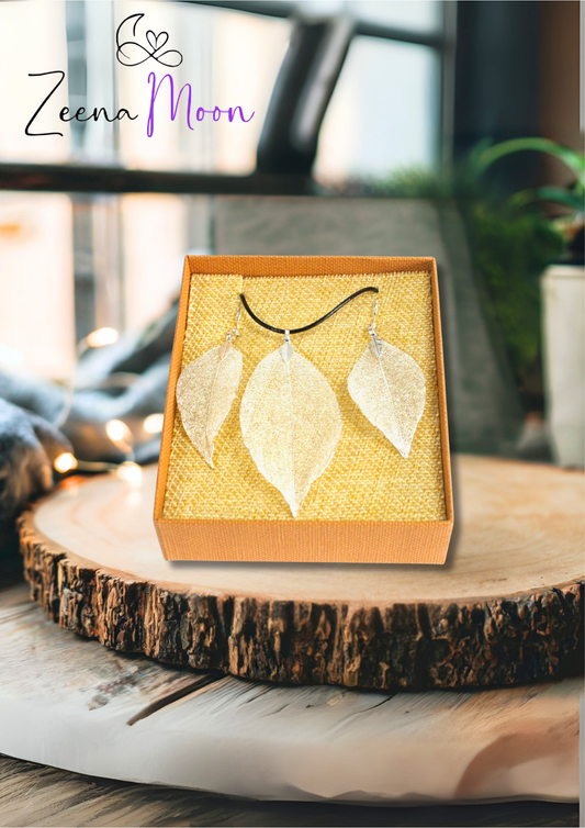 Necklace & Earring Set - Bravery Leaf - Silver