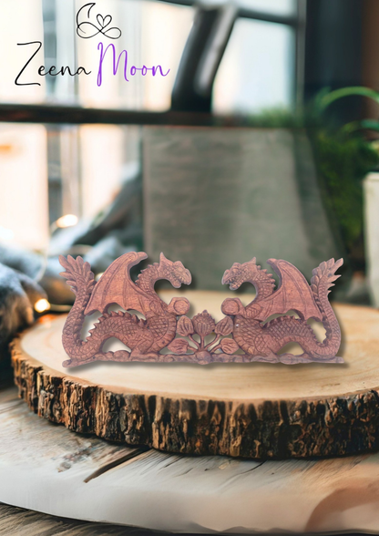 Two Facing Dragon Plaque Carving - 40x15cm