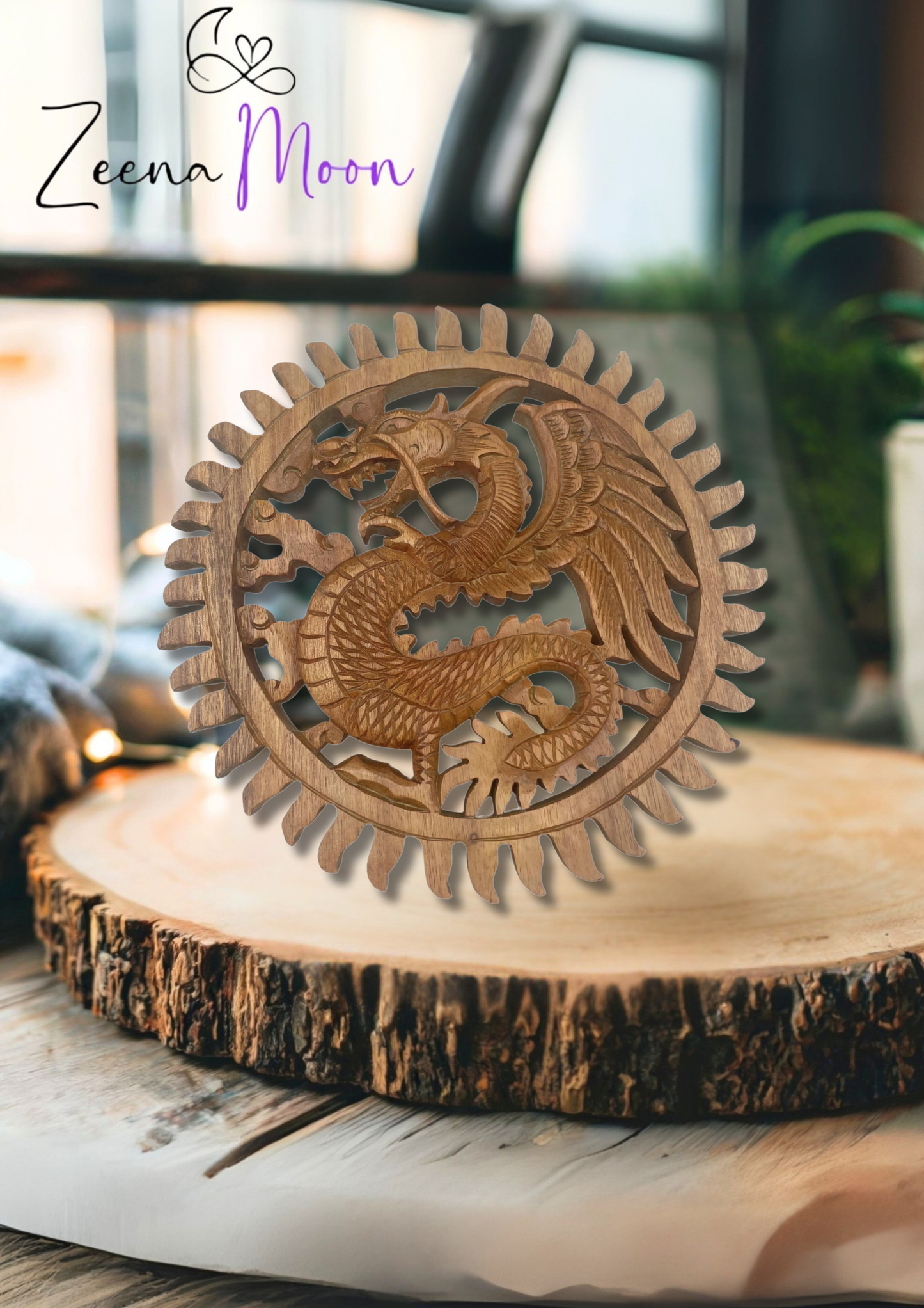 Winged Sun Dragon Plaque Carving - 30m
