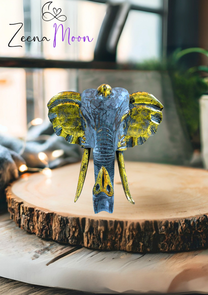 Large Elephant Head - Gold & Grey