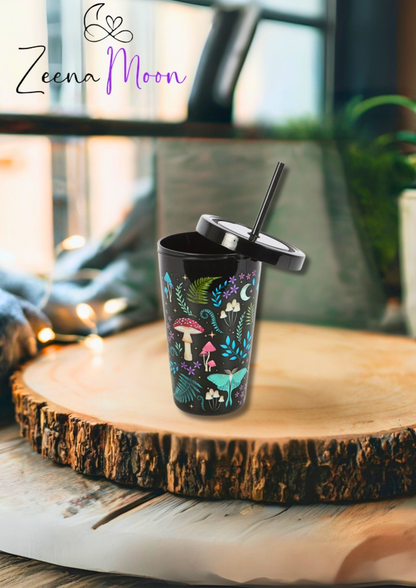 Dark Forest Print Plastic Tumbler with Straw