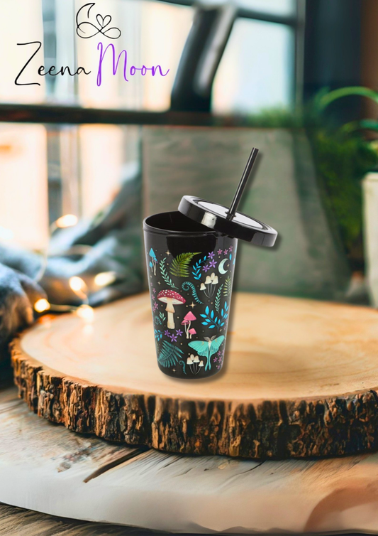Dark Forest Print Plastic Tumbler with Straw