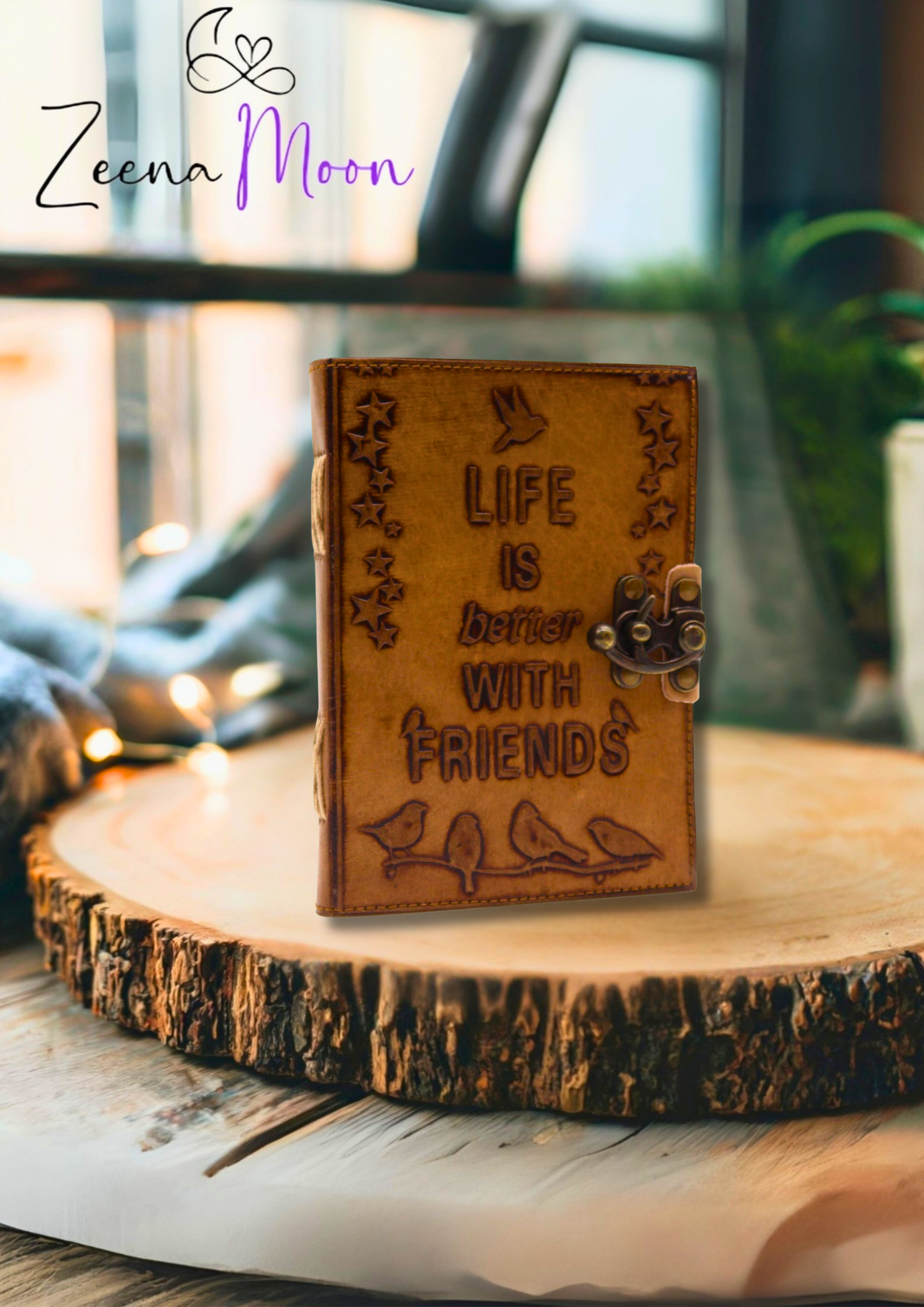 Leather Journel - Plain Paper -  Life is Better with Friends