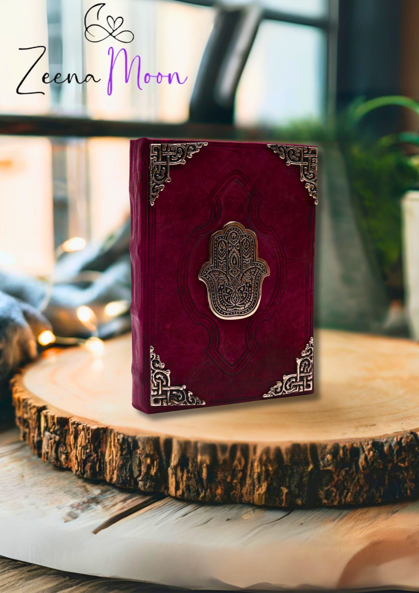 Heafty Red Tan Book - Zinc Hamsa Decor - 200 Deckle Edges Pages - 26x18cm