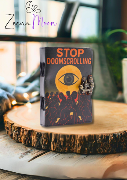 Leather Printed Notebook – Stop Doom Scrolling - 17.8x12.7 cm