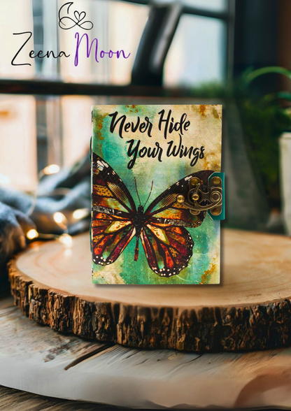 Leather "Never Hide Your Wings" Deckle-edge Notebook (7x5")