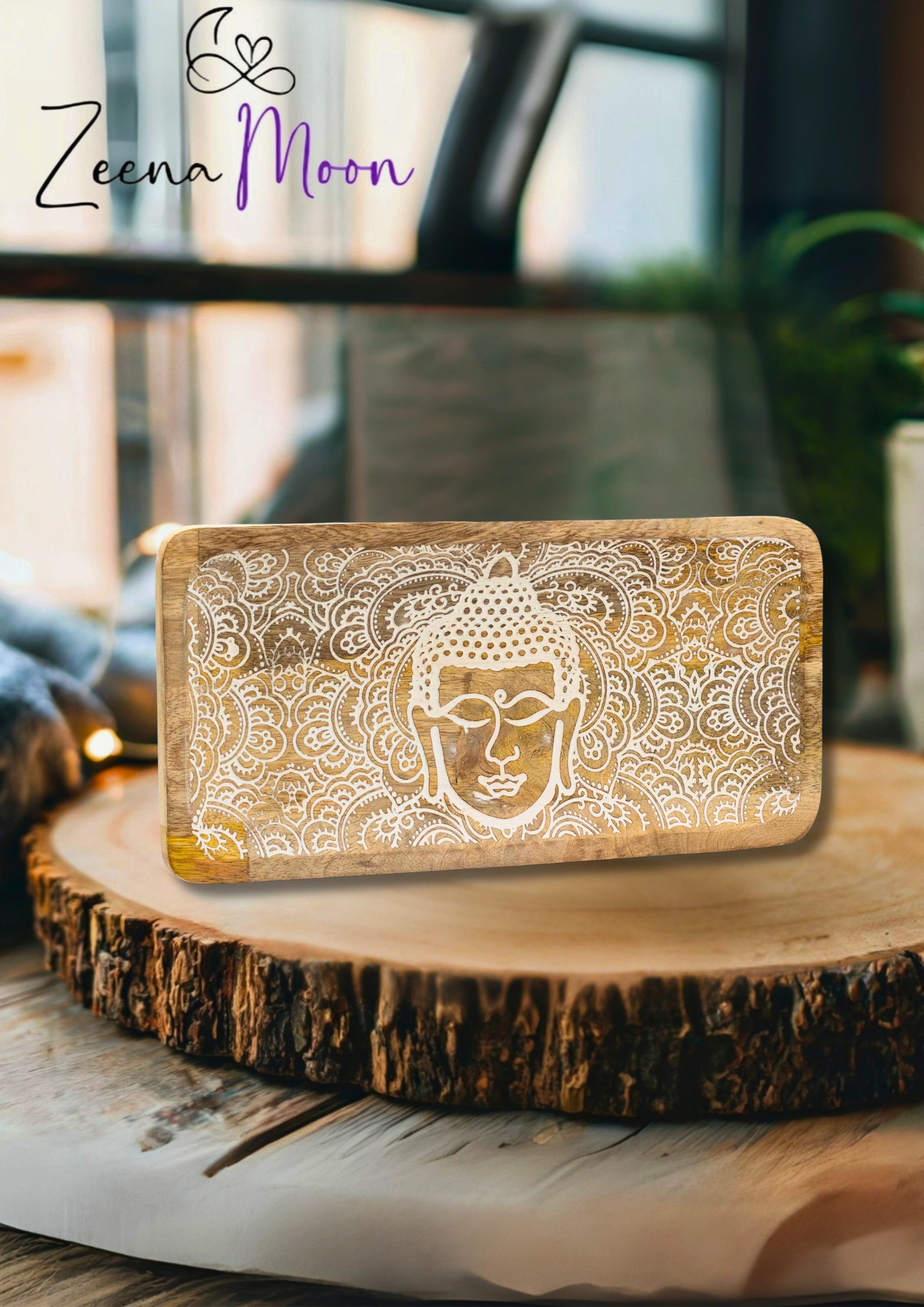 Long Tray 30x15x2.5cm - Buddha Face Whitewash