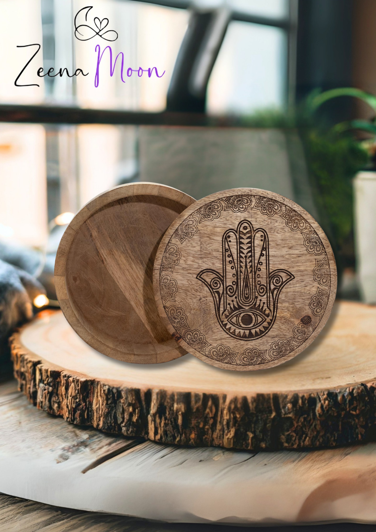 Big Round Box 17.5x7.5cm - Hamsa Black Engraved