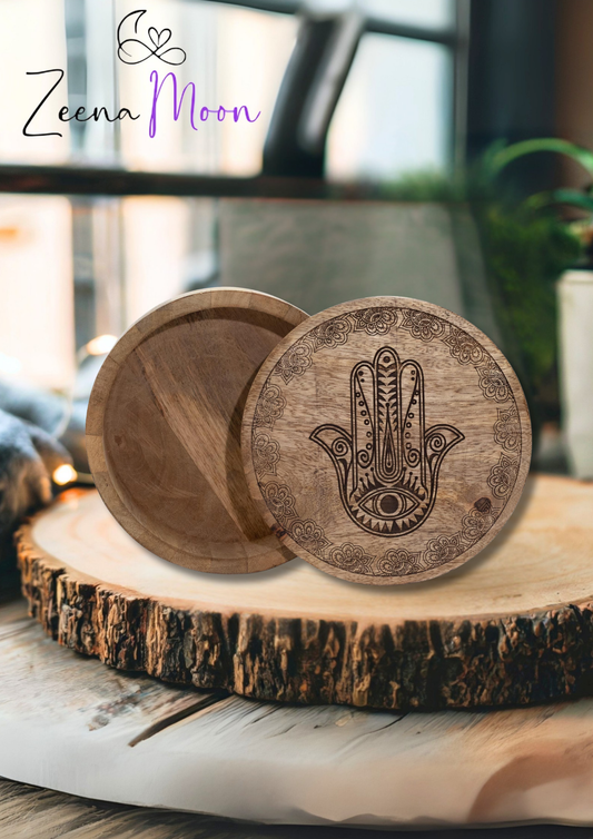 Big Round Box 17.5x7.5cm - Hamsa Black Engraved