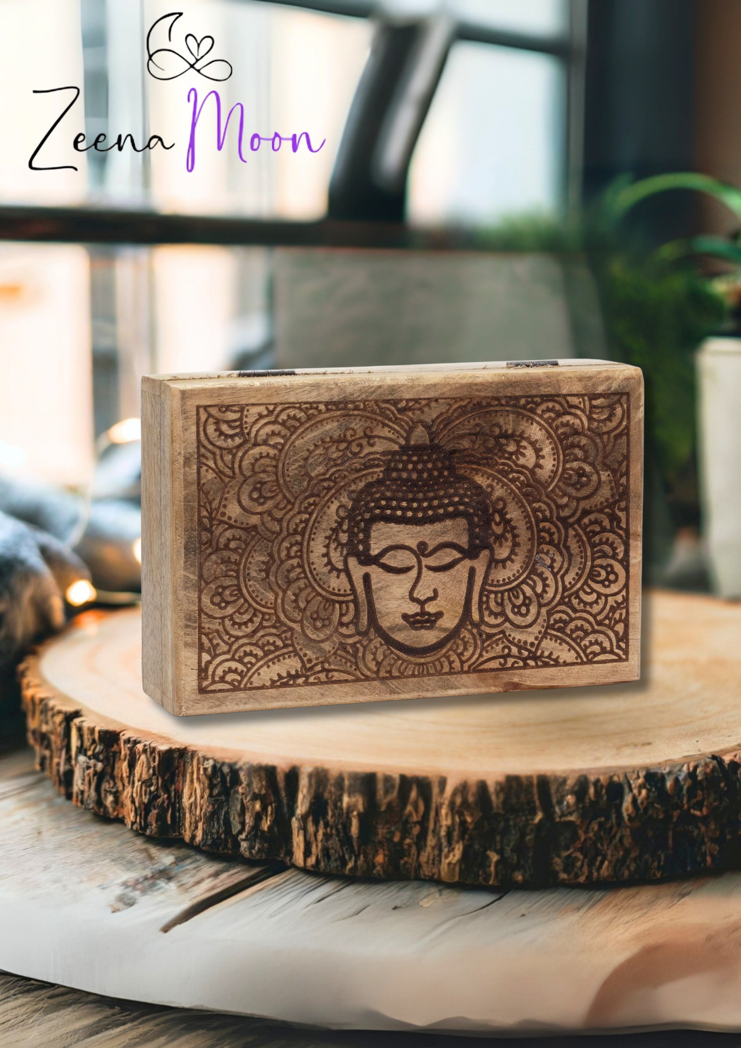 Big Rectangle Box 21.5x14x6.3cm - Buddha Face Black Engraved