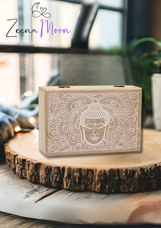 Big Rectangle Box 21.5x14x6.3cm - Buddha Face Whitewash