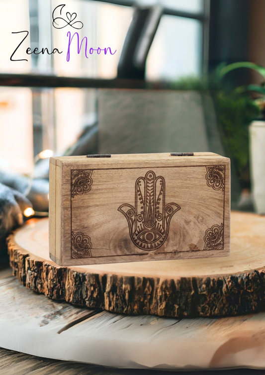 Med Square Box 17x10x4.2cm - Hamsa Black Engraved