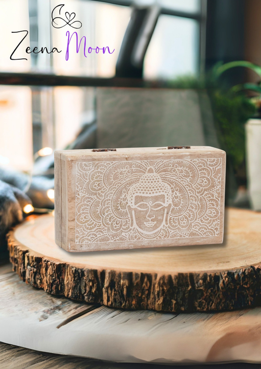 Med Square Box 17x10x4.2cm - Buddha Face Whitewash